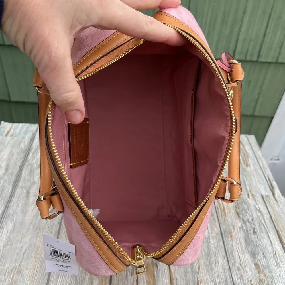 Coach Rowan Large Satchel Bag In Signature Canvas With Charms Powder Pink Purse